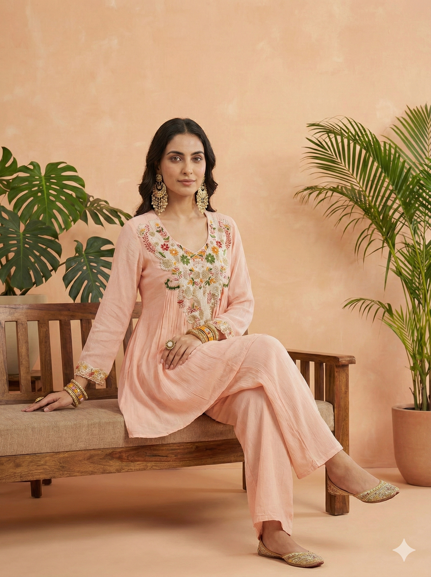 Pretty Mix Flower Embroidered Fit-Flared Co-ords Set