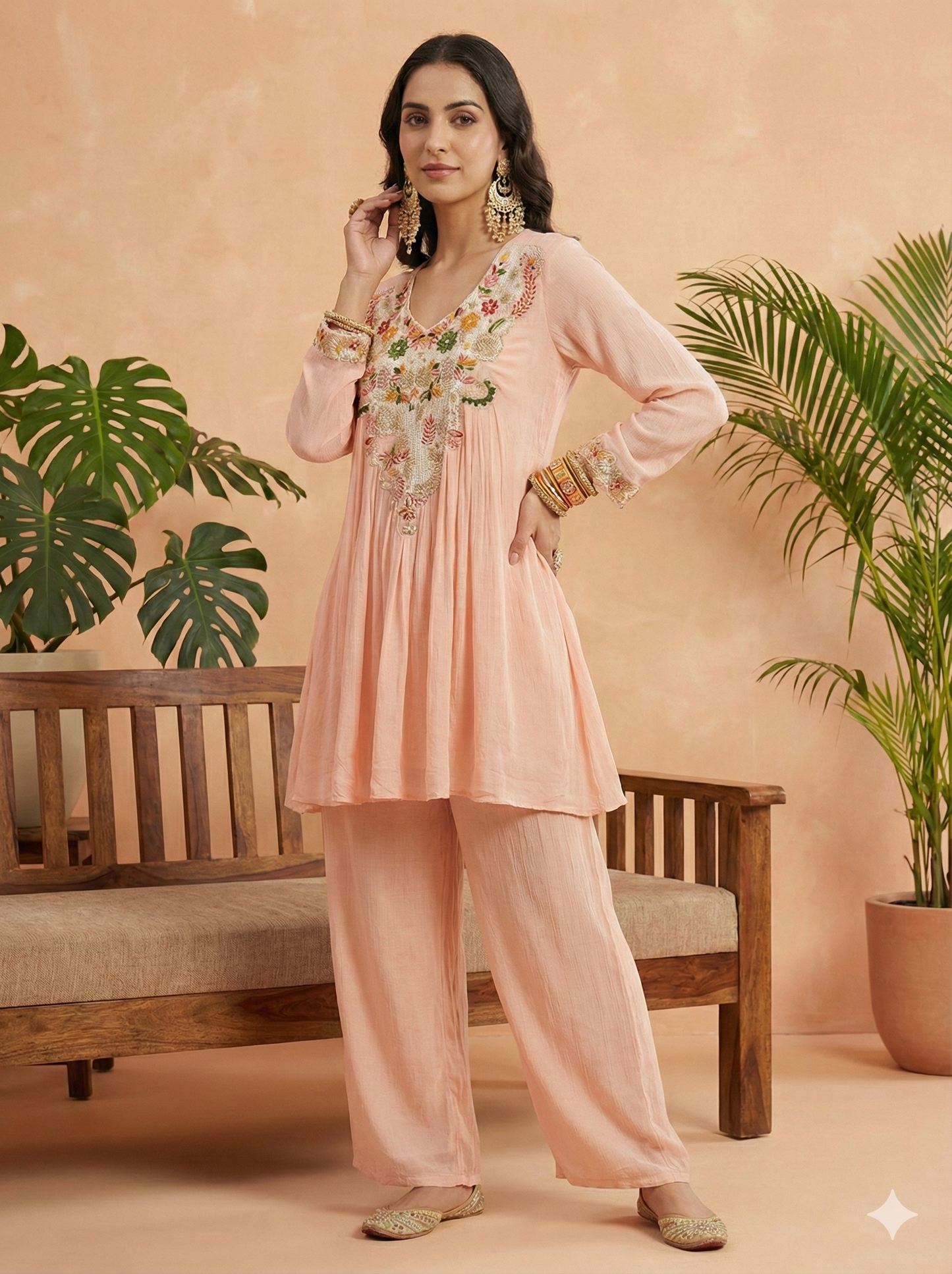 Pretty Mix Flower Embroidered Fit-Flared Co-ords Set