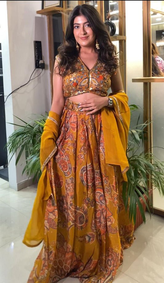 Mustard Alia cut lehenga