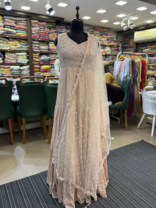 Net Sequins Embellished Gown With Dupatta