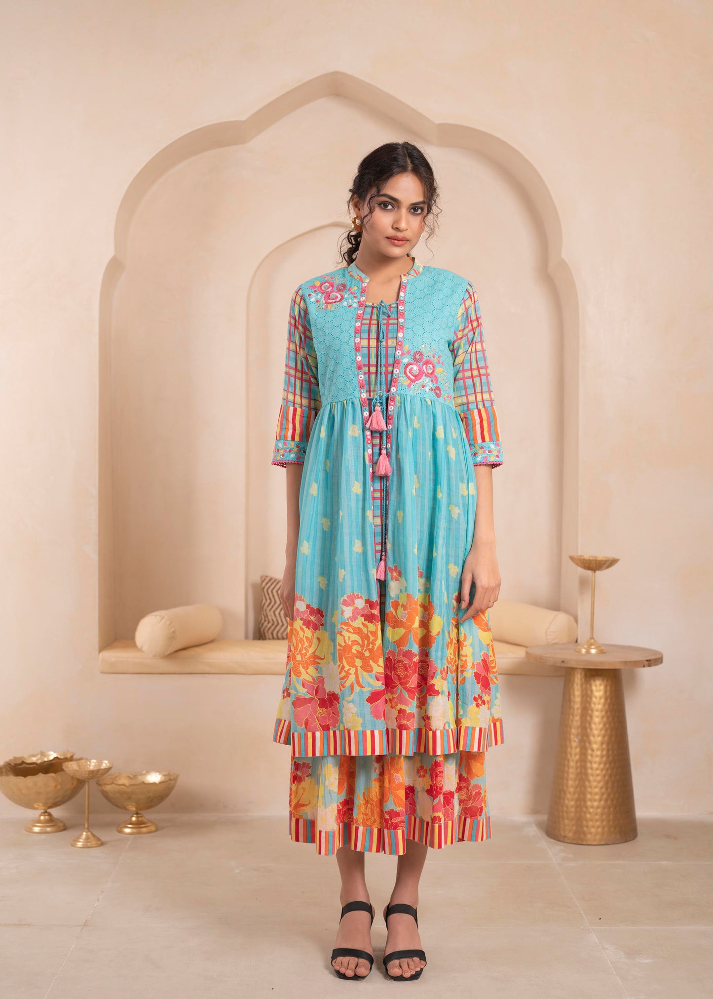 🌸Anusheet Fashion Women’s Sky Blue Floral Printed Cotton Dress