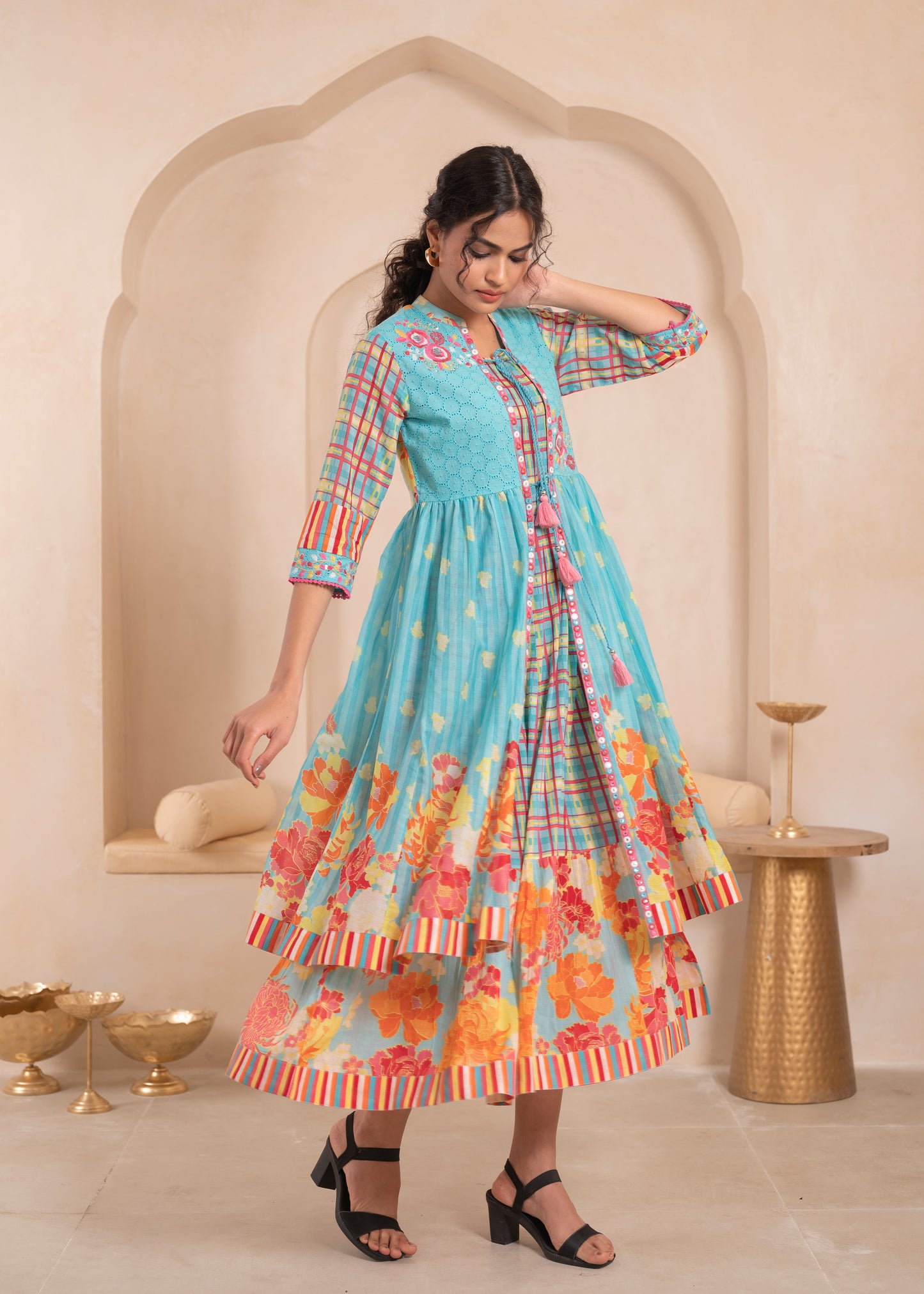 🌸Anusheet Fashion Women’s Sky Blue Floral Printed Cotton Dress