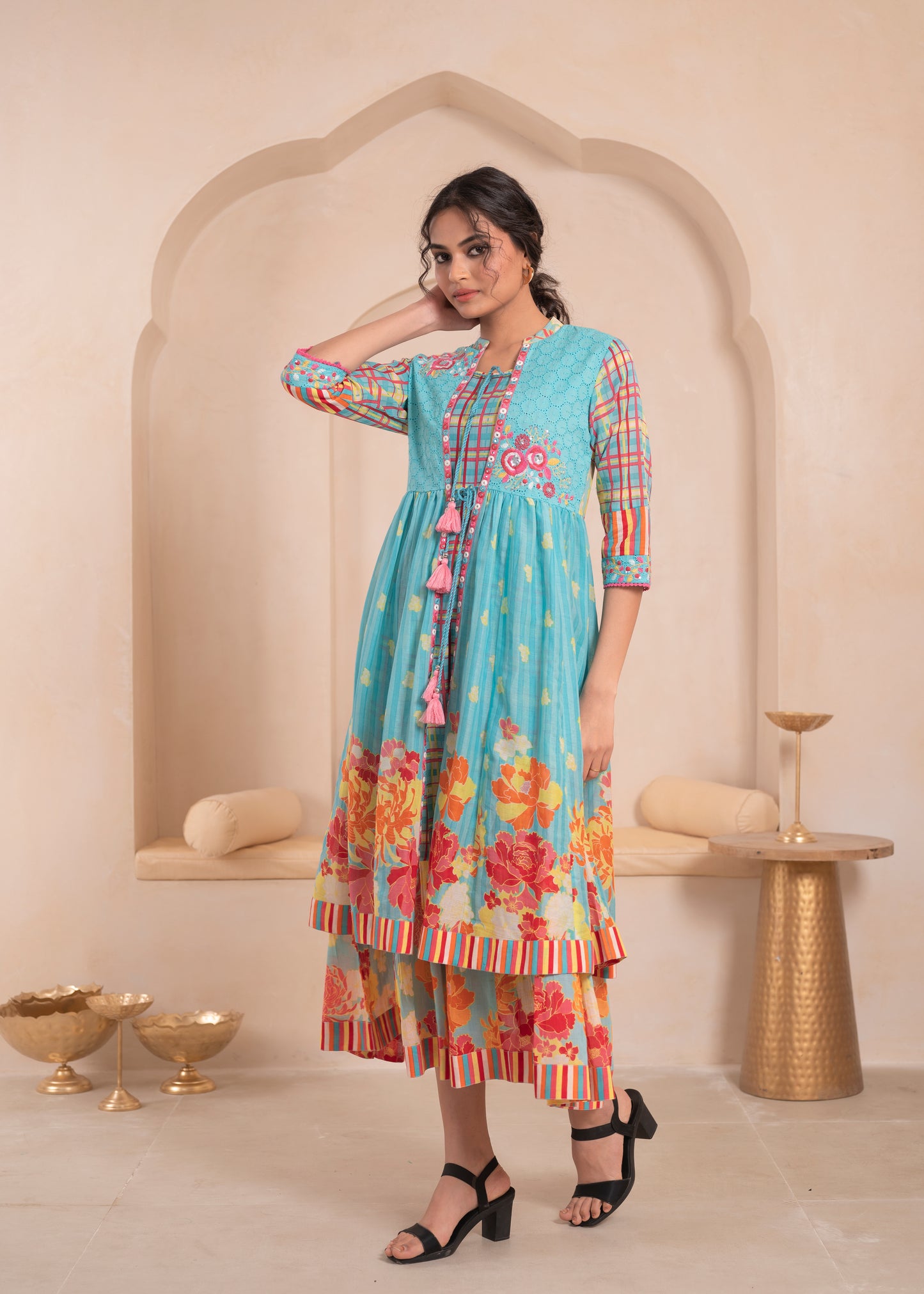 🌸Anusheet Fashion Women’s Sky Blue Floral Printed Cotton Dress