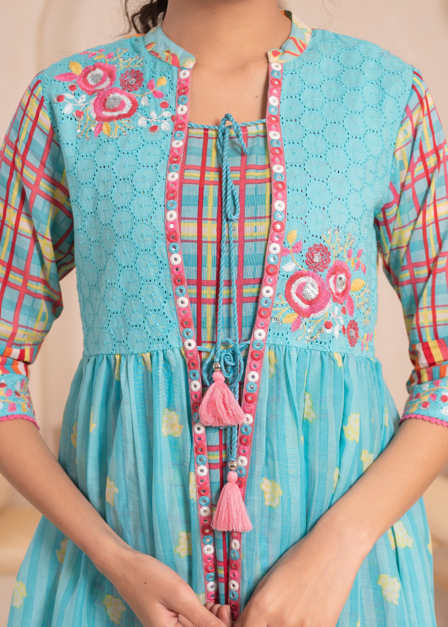 🌸Anusheet Fashion Women’s Sky Blue Floral Printed Cotton Dress