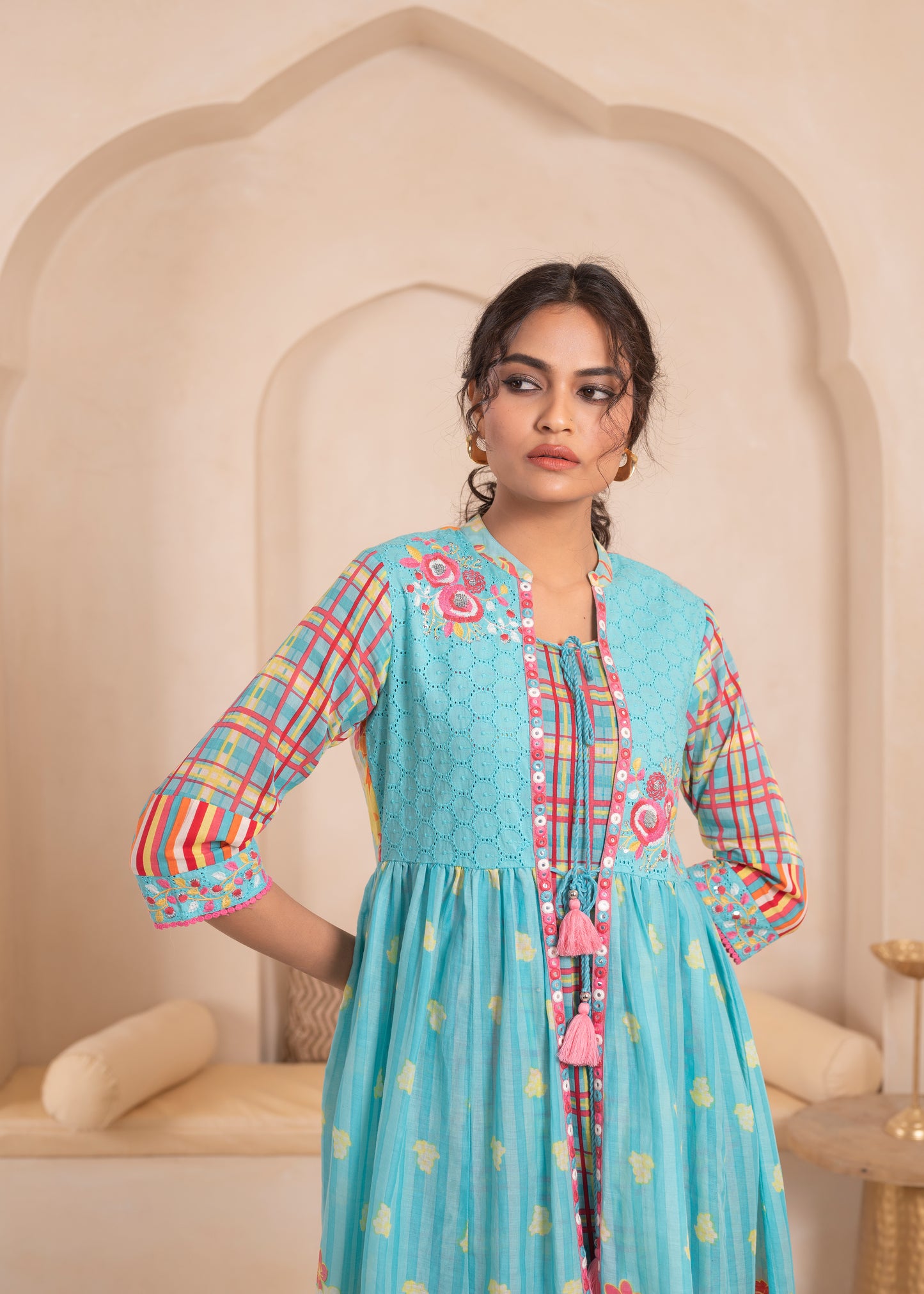 🌸Anusheet Fashion Women’s Sky Blue Floral Printed Cotton Dress