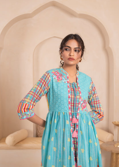 🌸Anusheet Fashion Women’s Sky Blue Floral Printed Cotton Dress