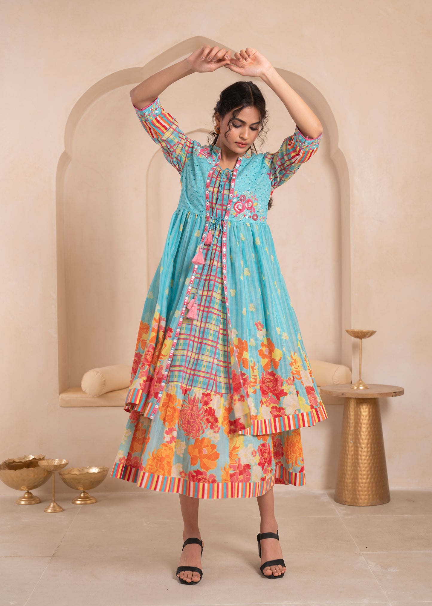 🌸Anusheet Fashion Women’s Sky Blue Floral Printed Cotton Dress