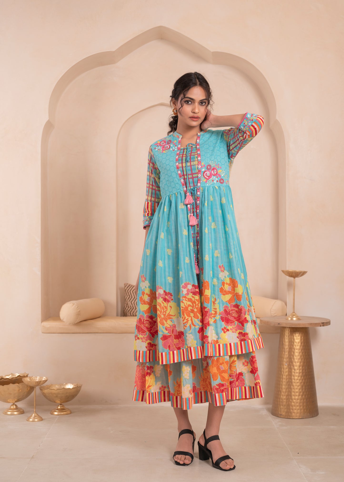 🌸Anusheet Fashion Women’s Sky Blue Floral Printed Cotton Dress