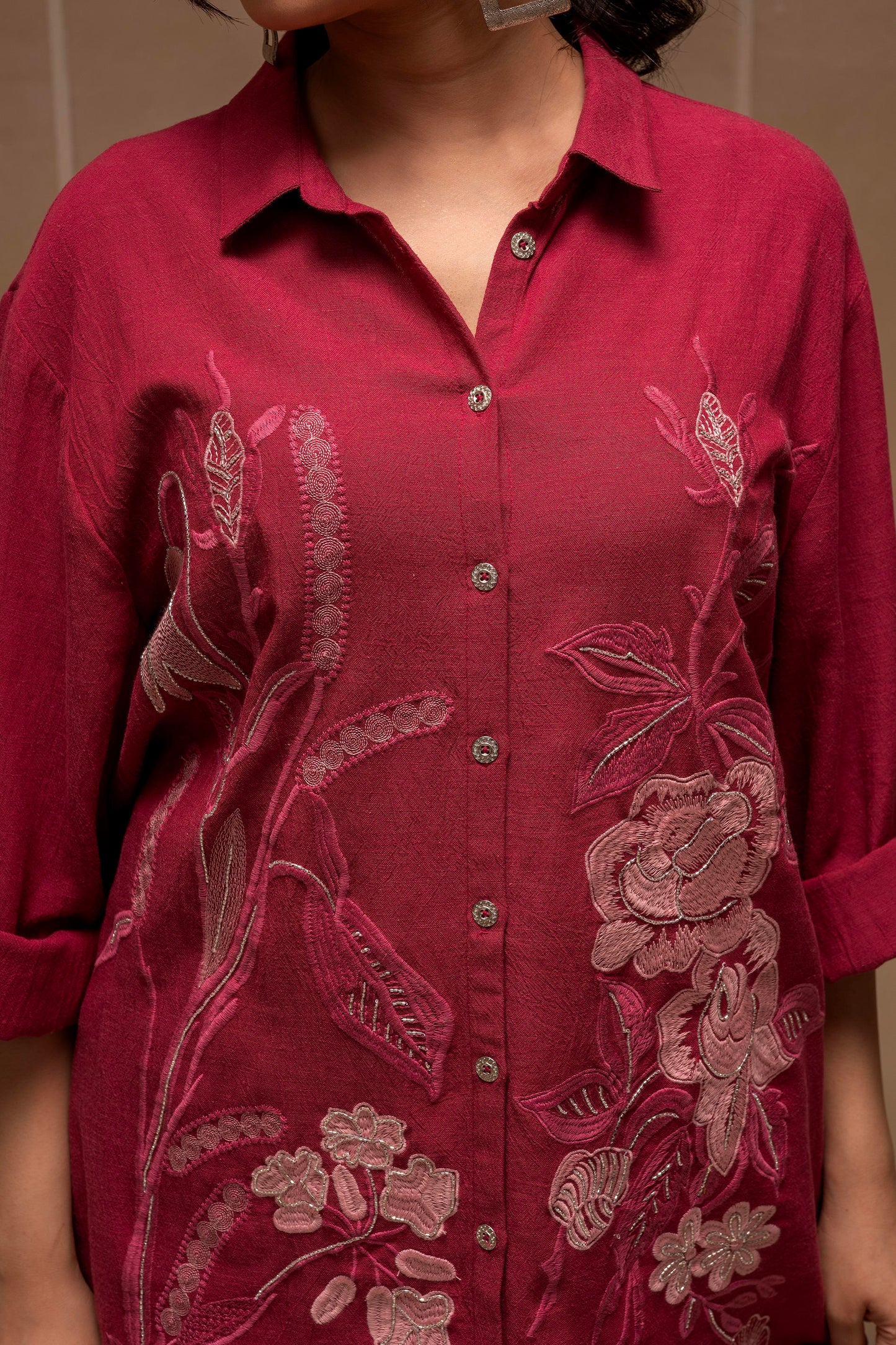 Tonal Rose Pink Textured Embroidered Co-ord Set