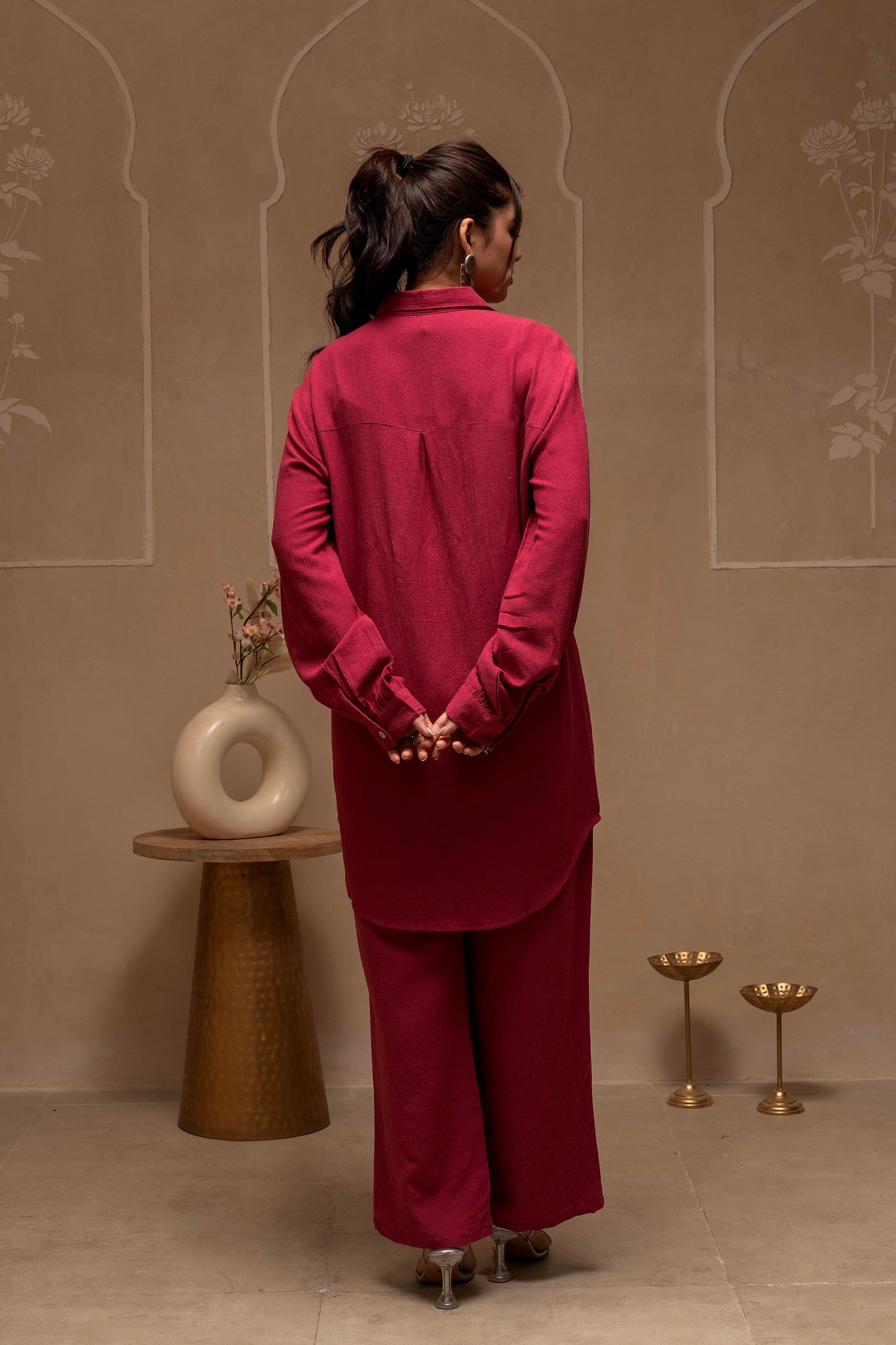 Tonal Rose Pink Textured Embroidered Co-ord Set