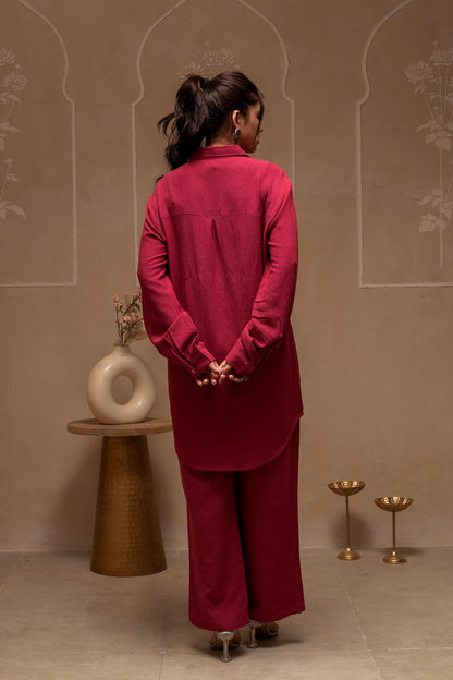 Tonal Rose Pink Textured Embroidered Co-ord Set