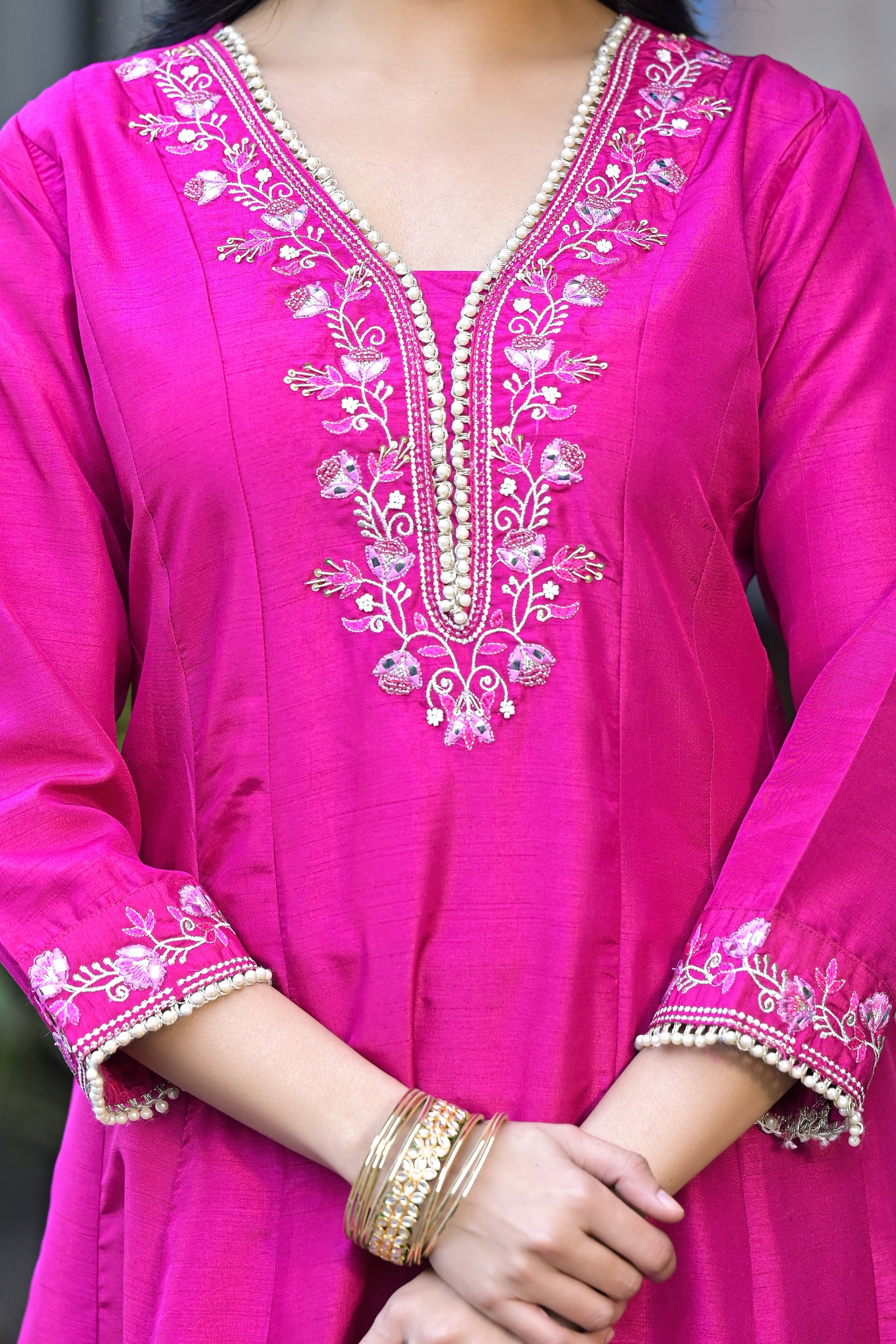 Pink Muslin Anarkali Suit With Handwork Embroidery