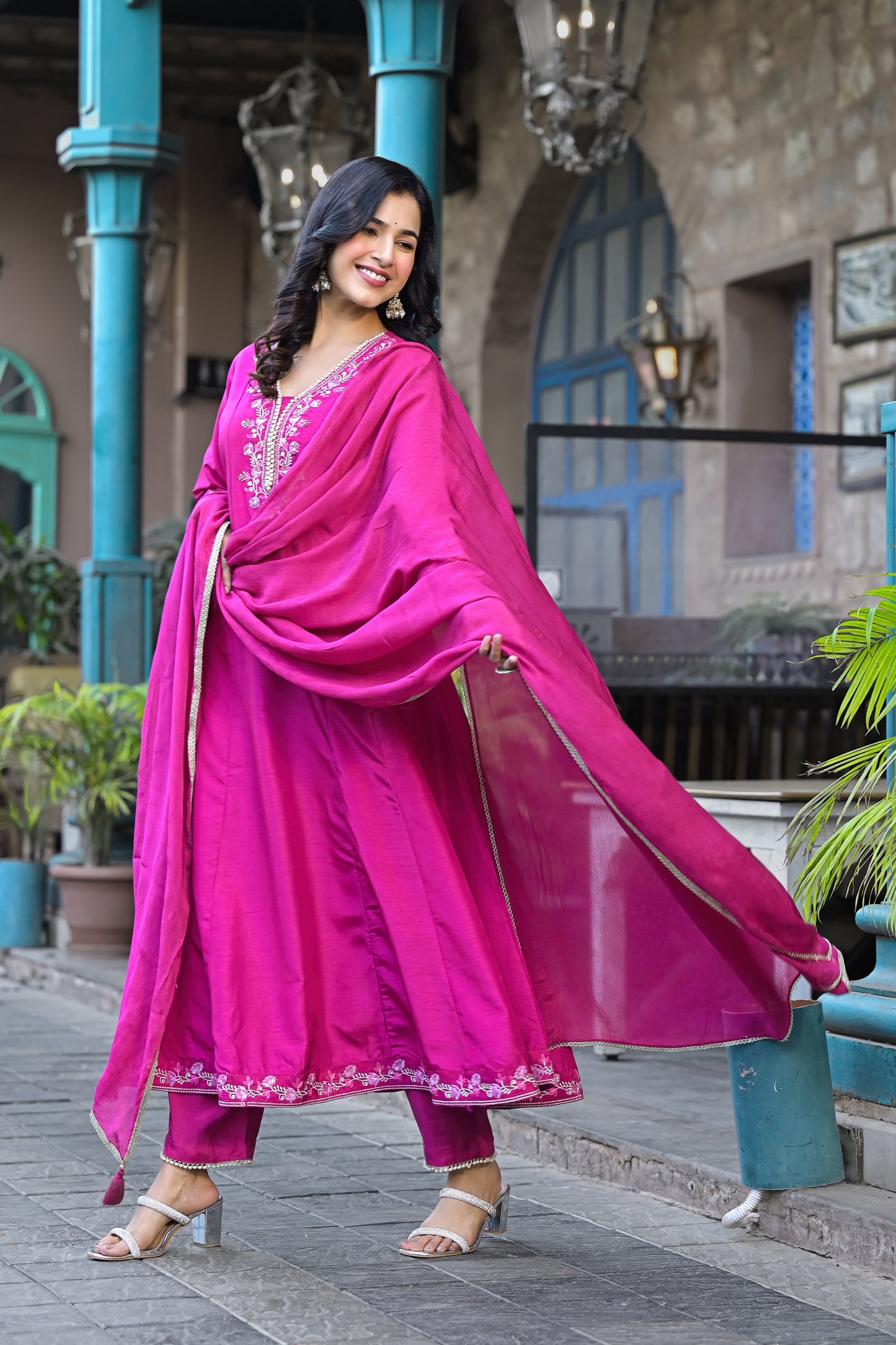 Pink Muslin Anarkali Suit with Handwork Perfect for Special Occasions