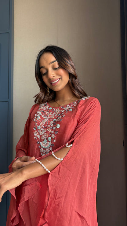 Premium hand work Indo-Western kaftan set in India