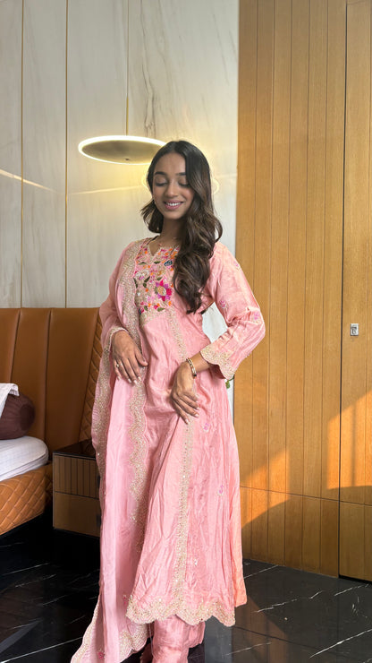Pretty pink Anarkali suit set with sequin work