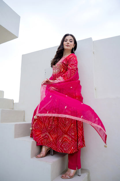 Red Anarkali Suit Set With Dupatta