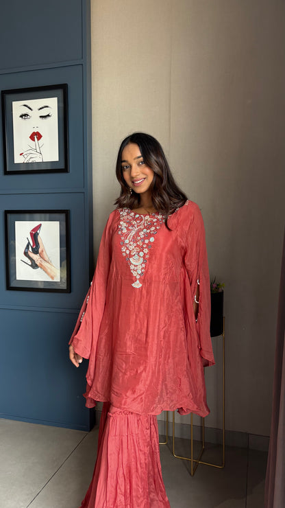 Rust orange kaftan style Indo-Western dress for women