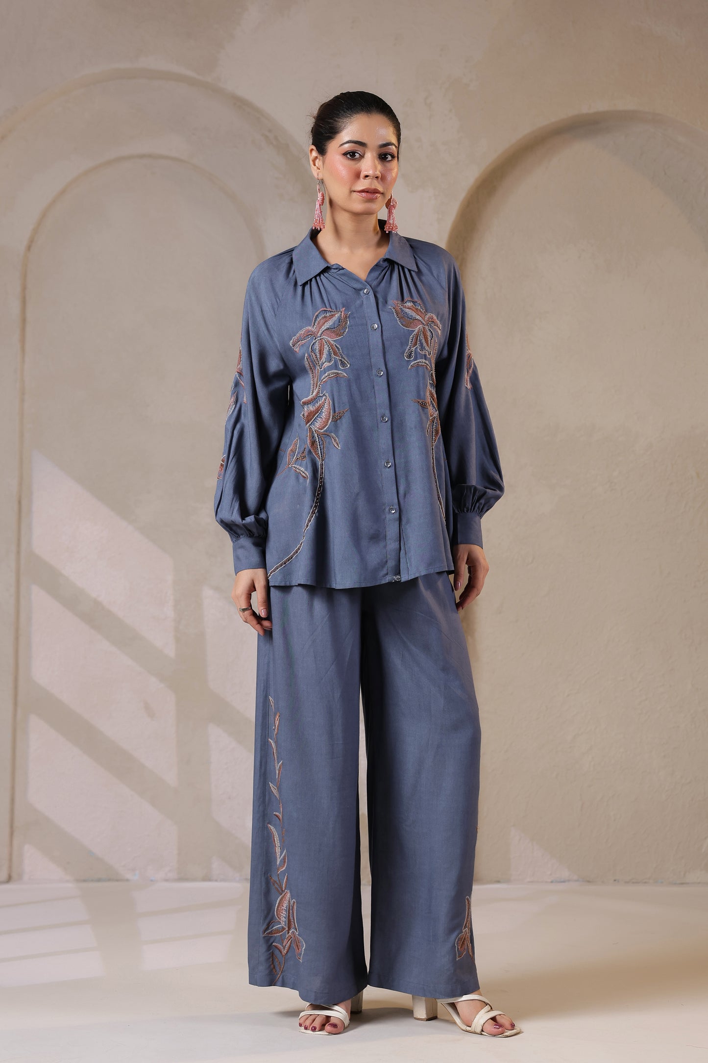 🩵 Elegant Blue Embroidered Co-Ord Set