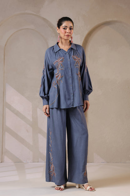 🩵 Elegant Blue Embroidered Co-Ord Set