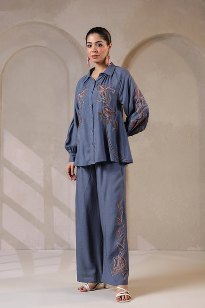 🩵 Elegant Blue Embroidered Co-Ord Set