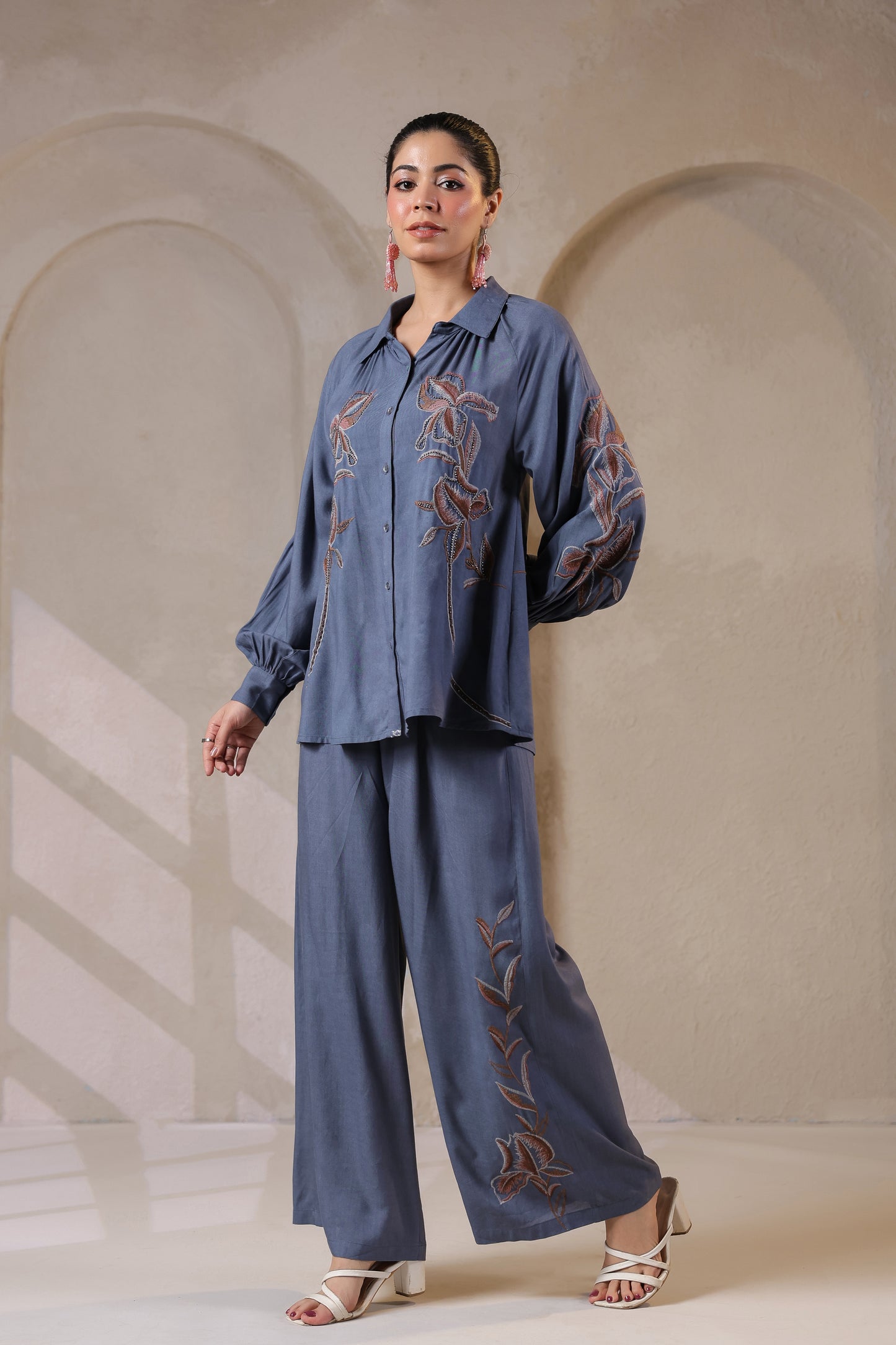 🩵 Elegant Blue Embroidered Co-Ord Set
