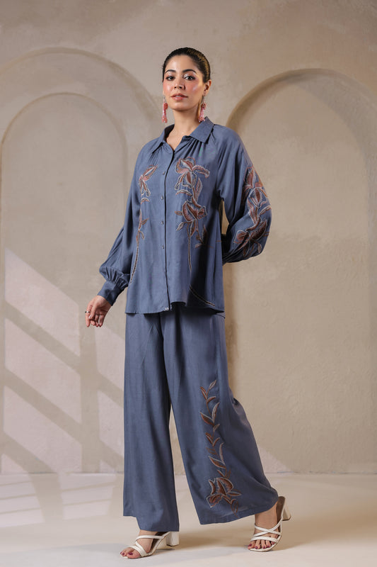 🩵 Elegant Blue Embroidered Co-Ord Set