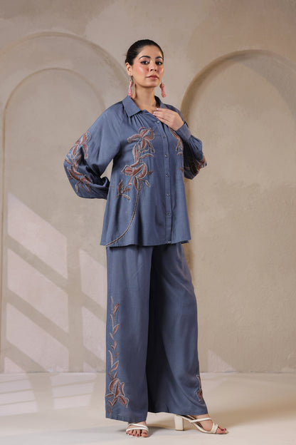 🩵 Elegant Blue Embroidered Co-Ord Set