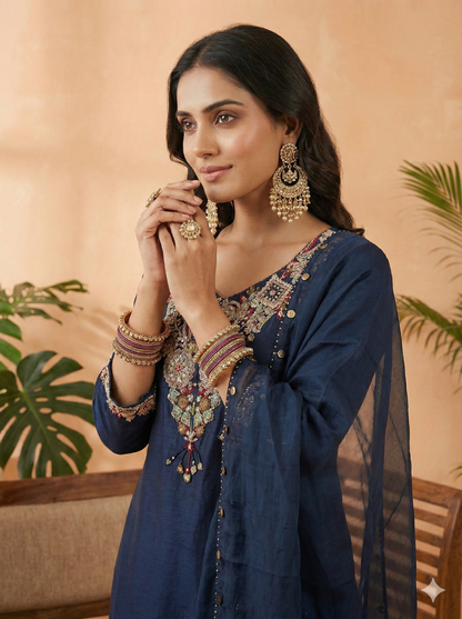 Ermeline Embroidered Kurta and Sharara with Dupatta Set