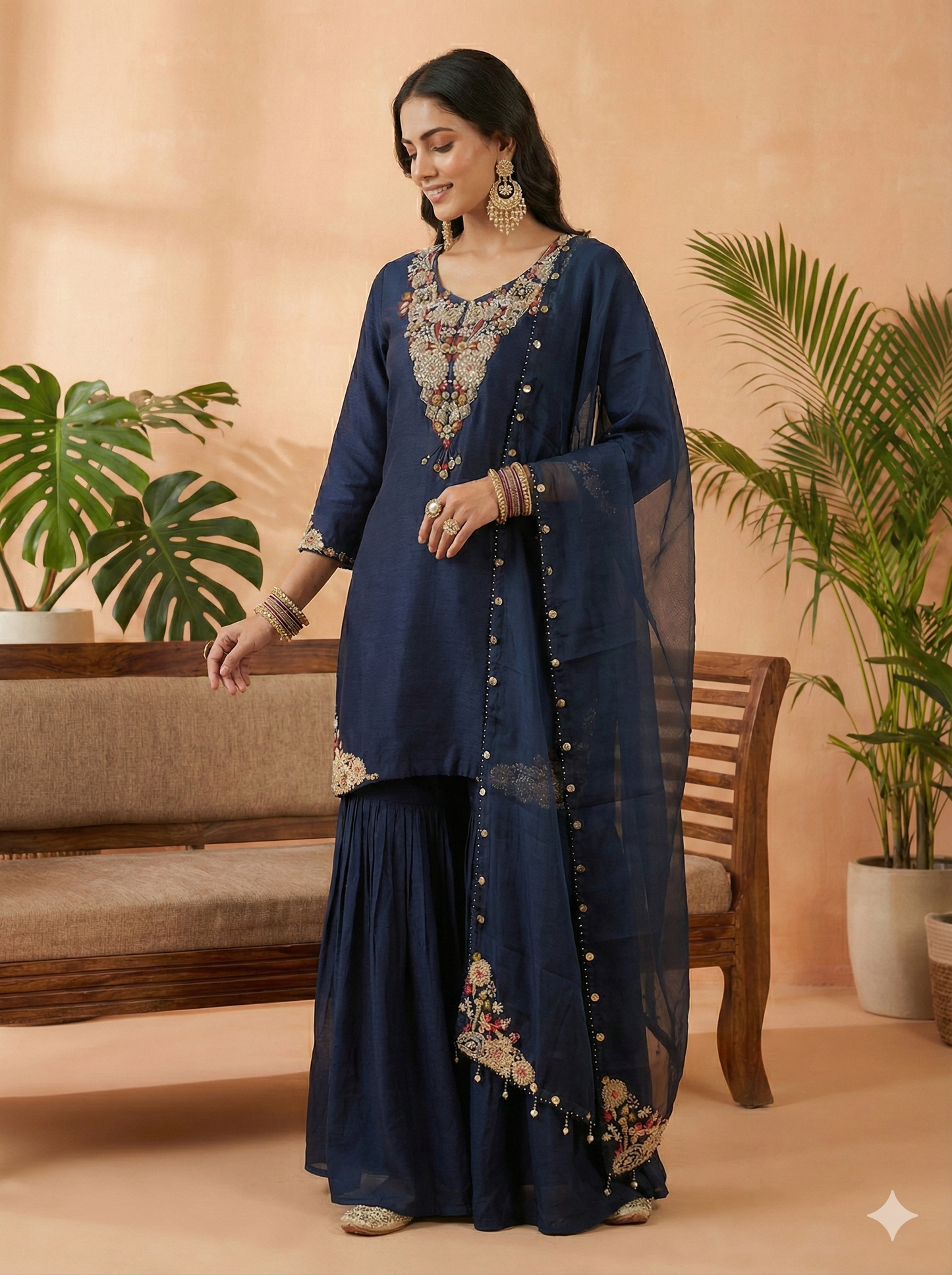 Ermeline Embroidered Kurta and Sharara with Dupatta Set