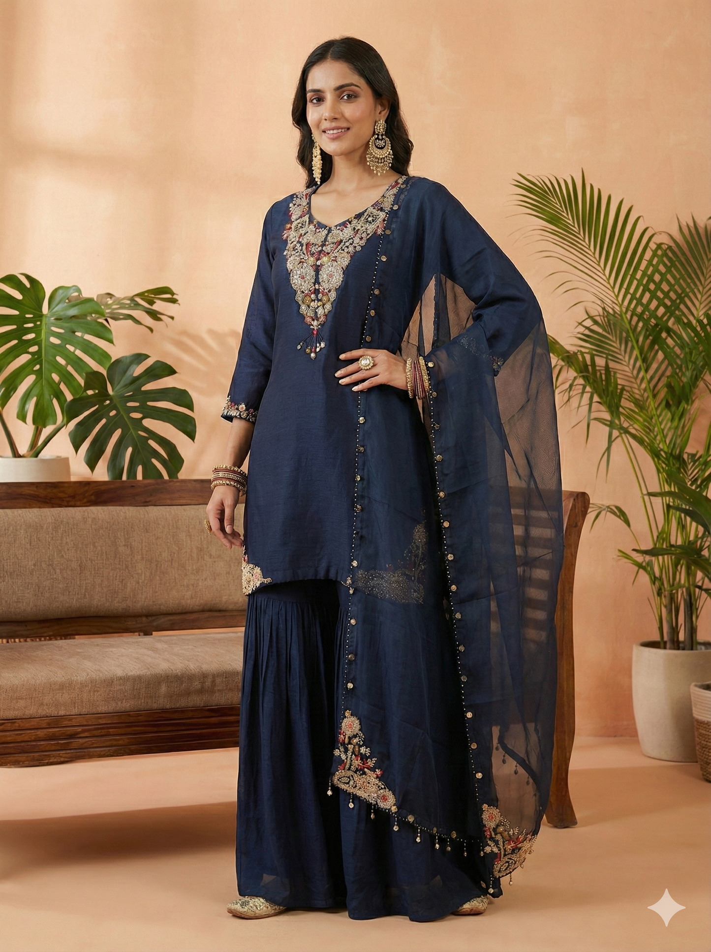 Ermeline Embroidered Kurta and Sharara with Dupatta Set