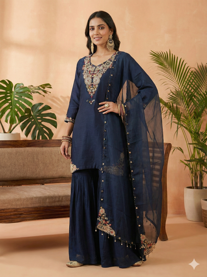 Ermeline Embroidered Kurta and Sharara with Dupatta Set