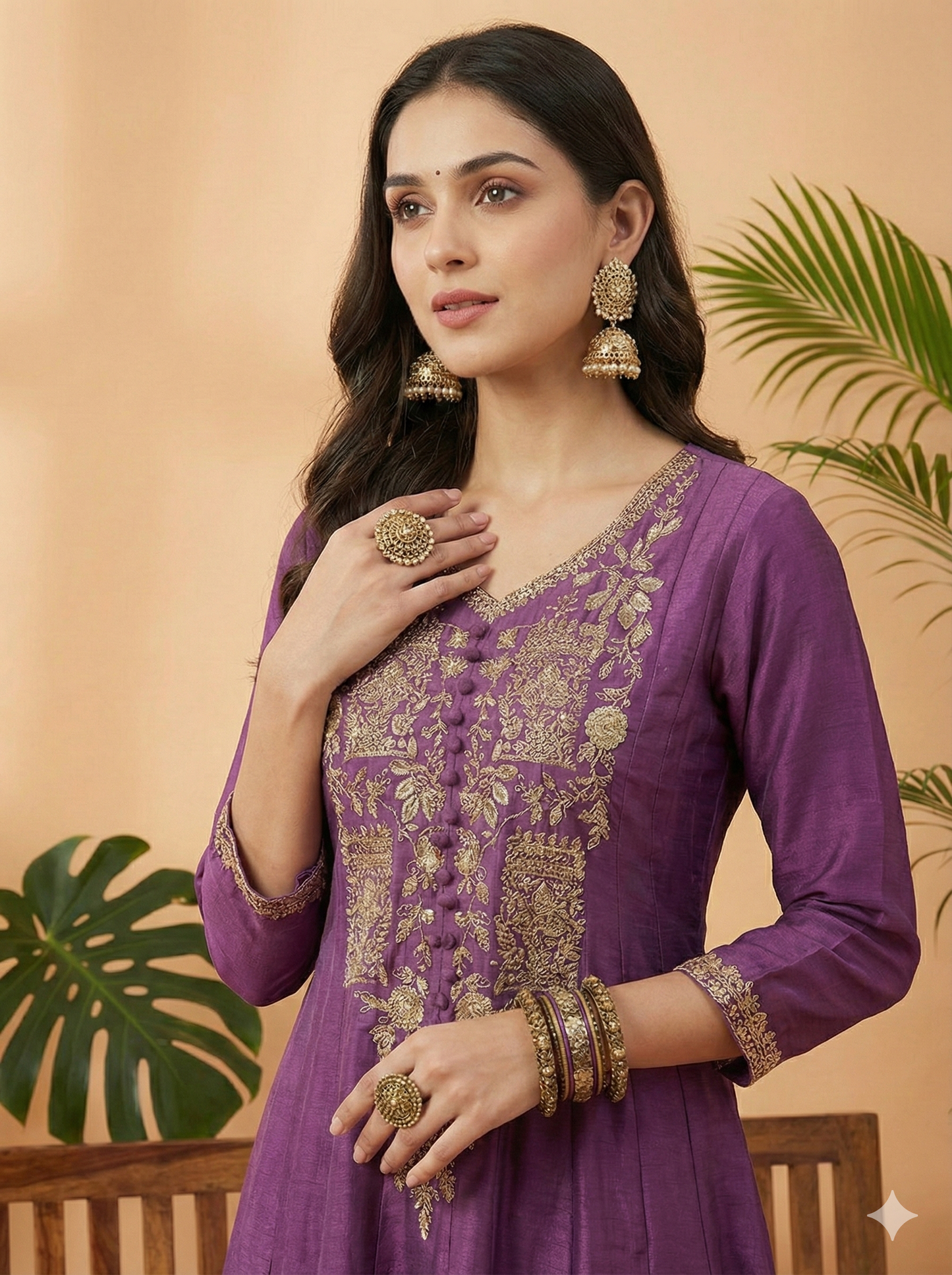 Zeena Purple Embroidered Long Kurta with Pant Set
