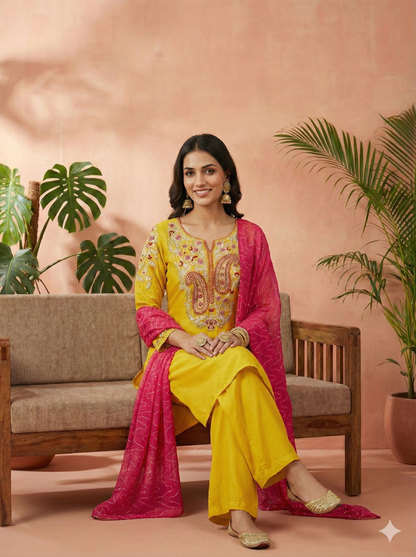 Raveena Yellow Embroidered Salwar Suits Set
