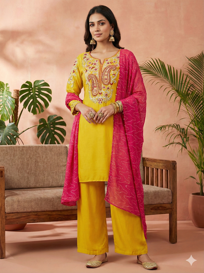 Raveena Yellow Embroidered Salwar Suits Set