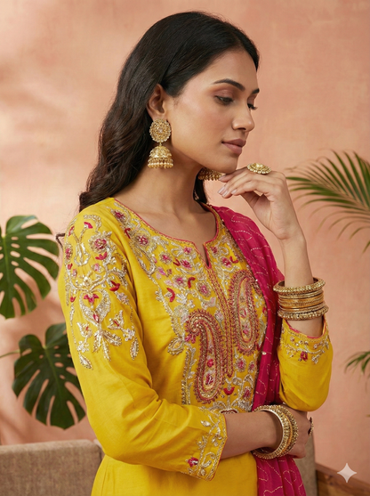 Raveena Yellow Embroidered Salwar Suits Set