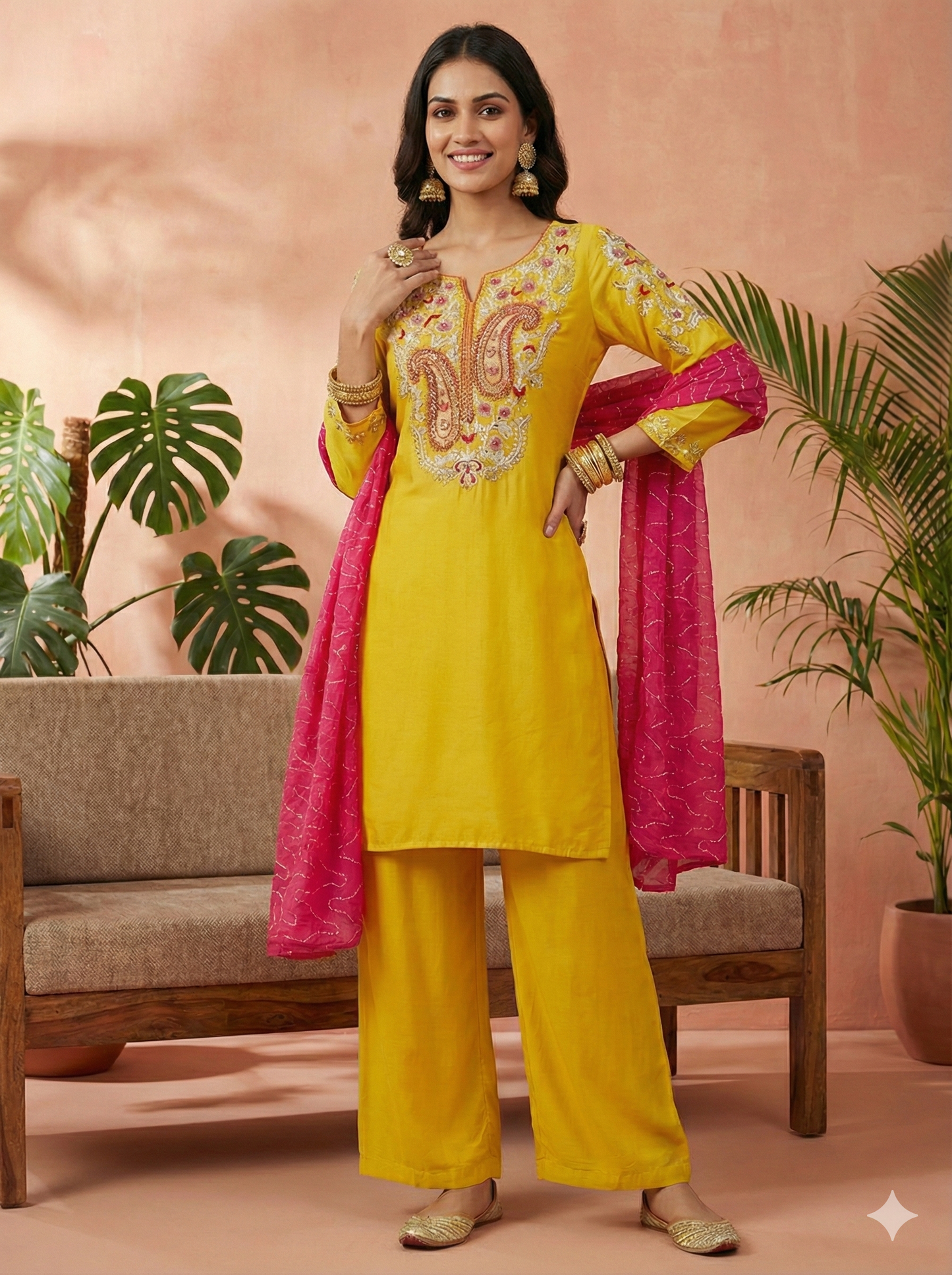 Raveena Yellow Embroidered Salwar Suits Set