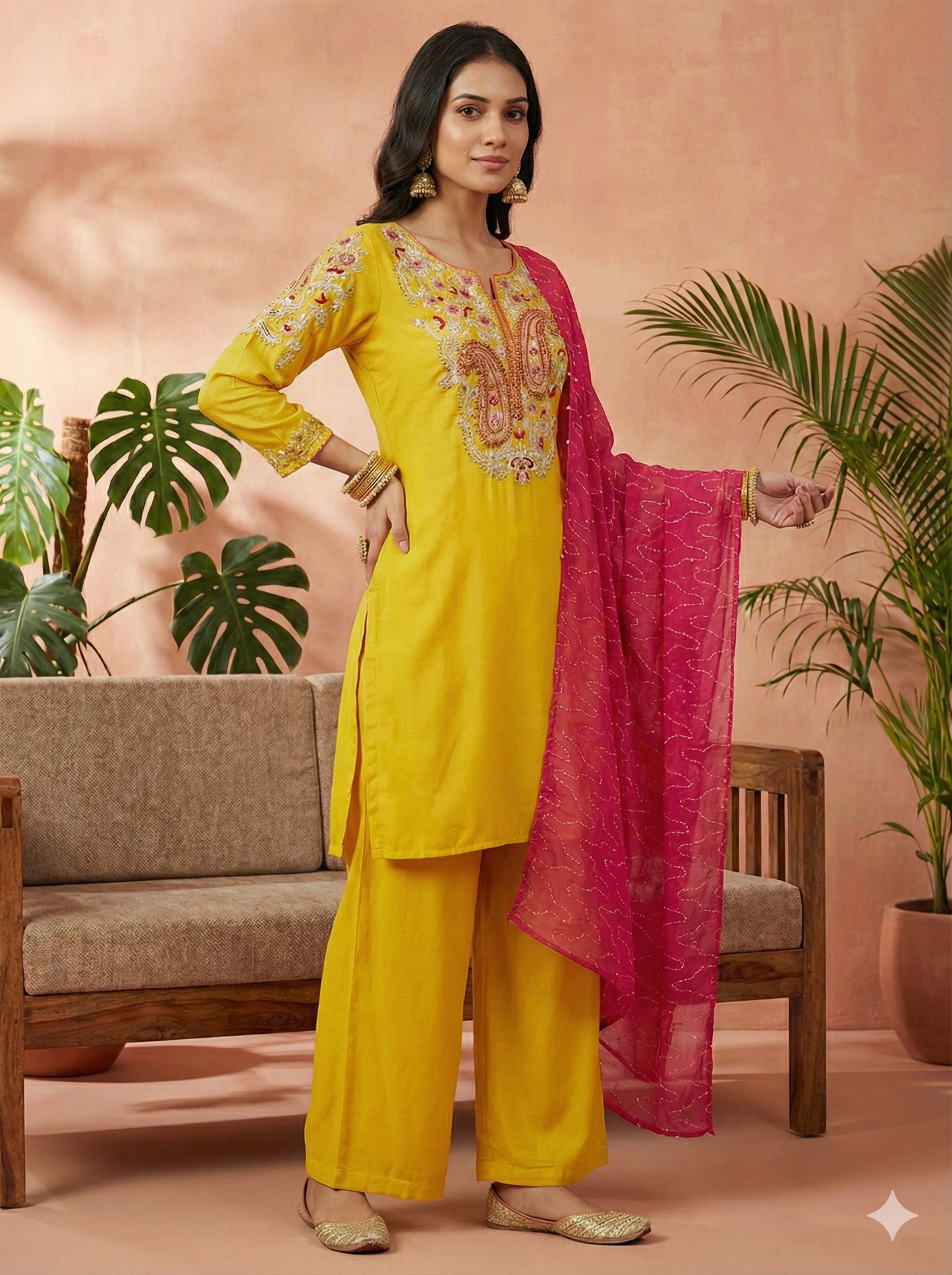 Raveena Yellow Embroidered Salwar Suits Set