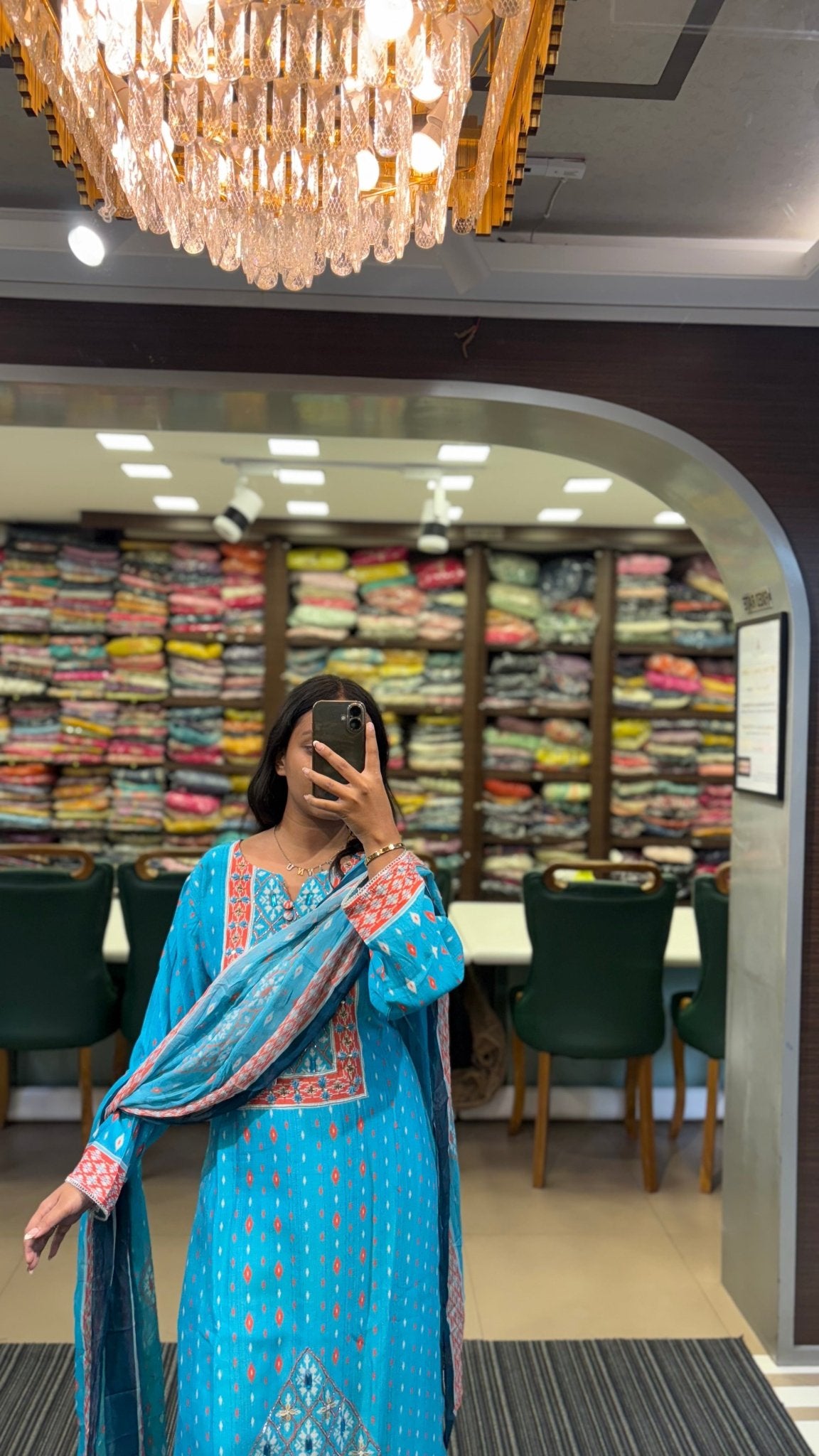 Sky Blue Printed Dupatta Muslin Suit Set