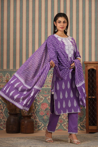 Stunning Thread Work Purple Suit Set