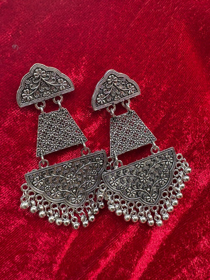 Stunning Traditional Silver Oxidised Jhumka 