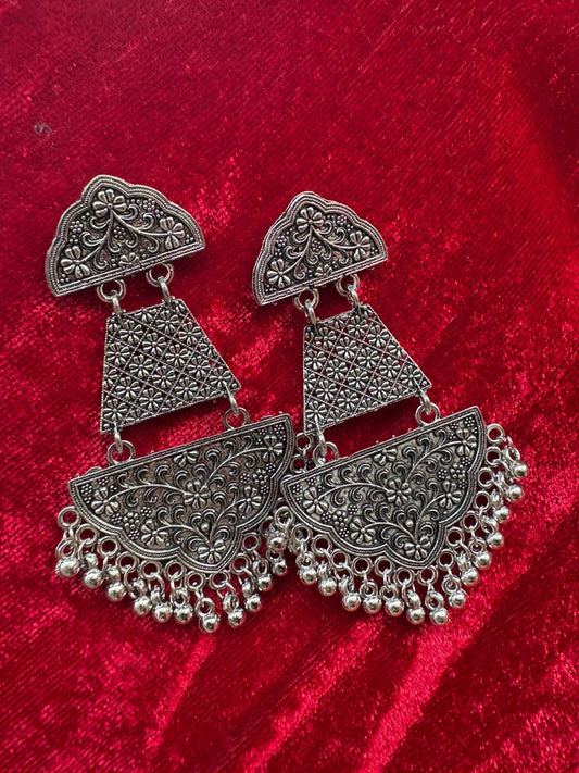 Stunning Traditional Silver Oxidised Jhumka 