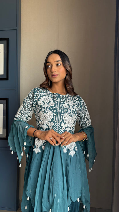 Stylish organza Indo-Western set for formal events