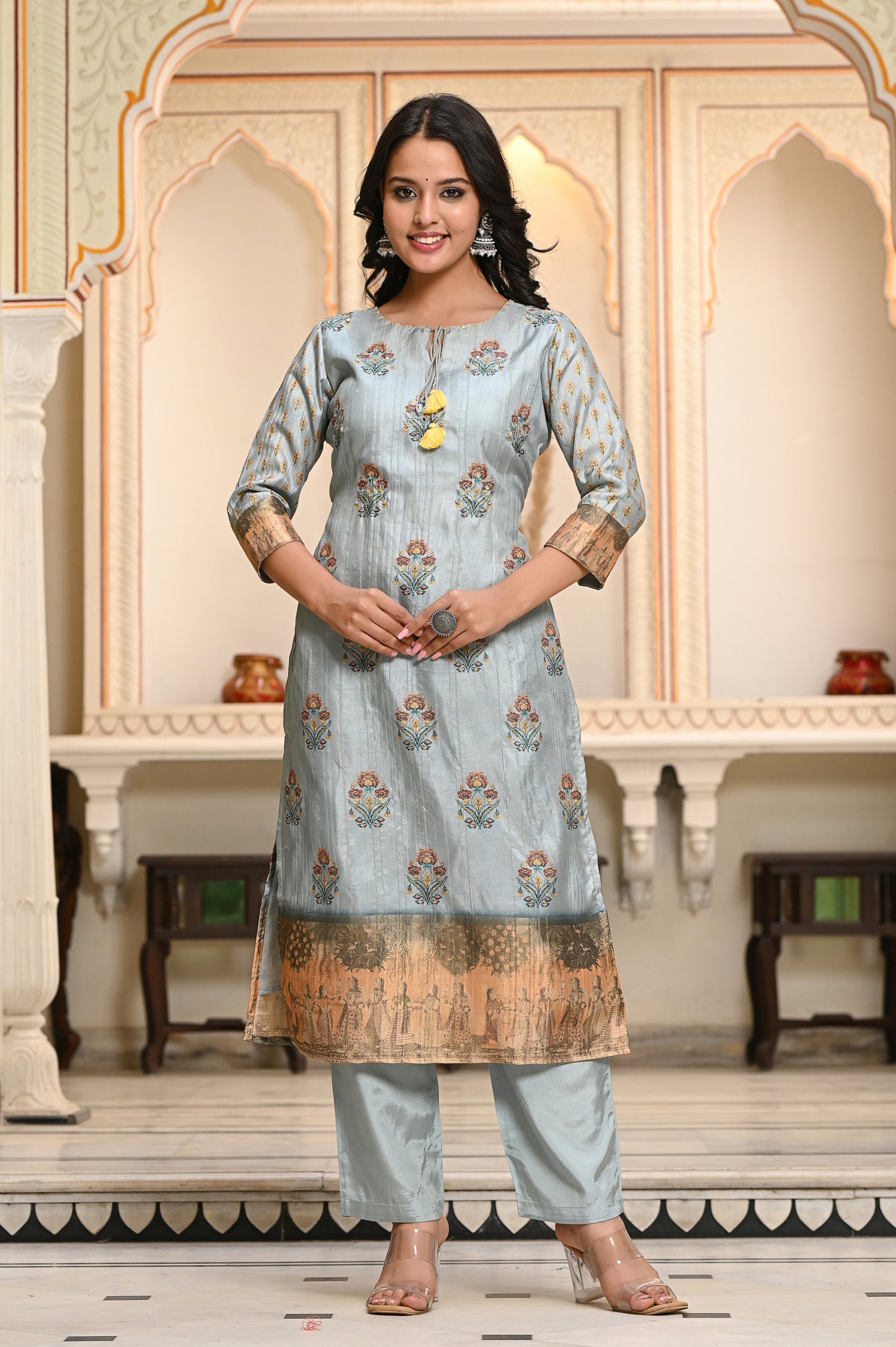 Tussar silk stitched kurta and pant set