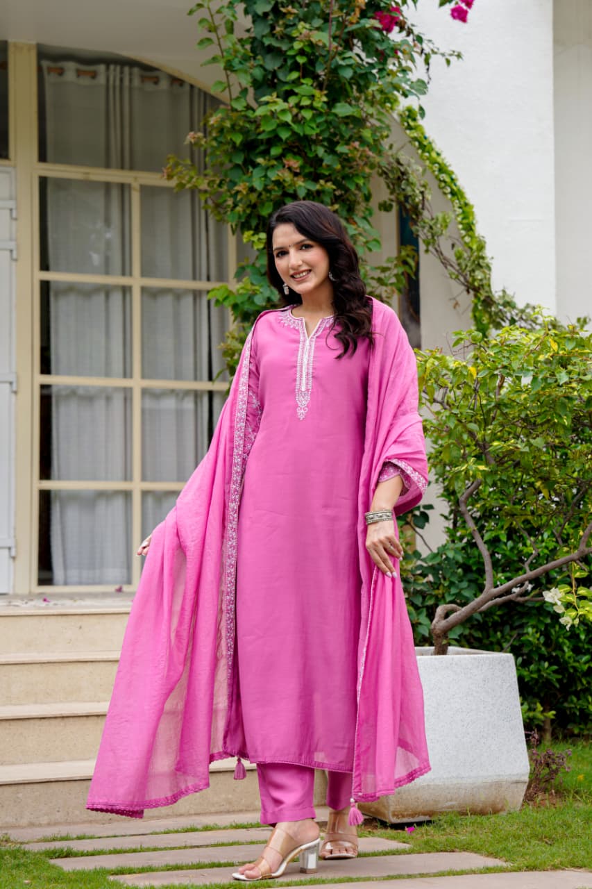 Pink Embroidered Kurta Set | Festive & Casual Outfit | Stylish Indian Ethnic Wear