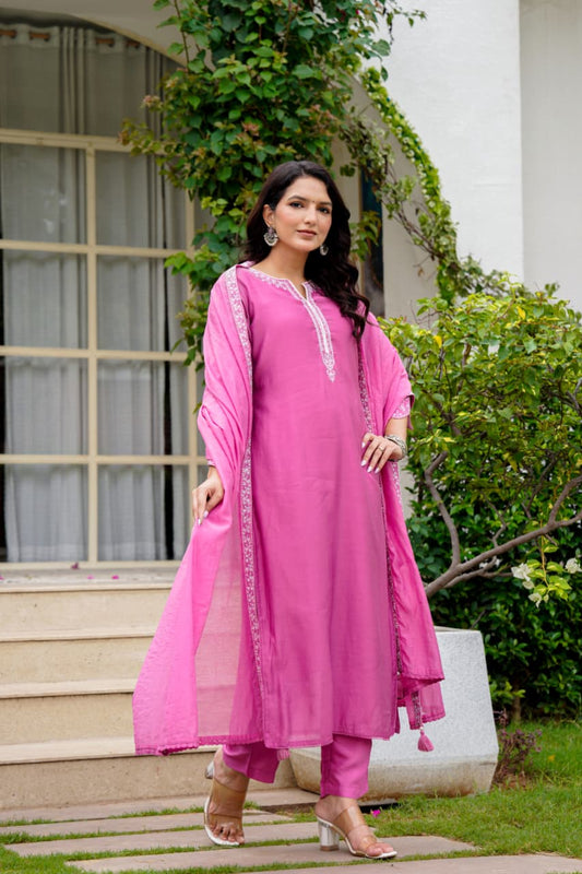 Pink Embroidered Kurta Set | Festive & Casual Outfit | Stylish Indian Ethnic Wear