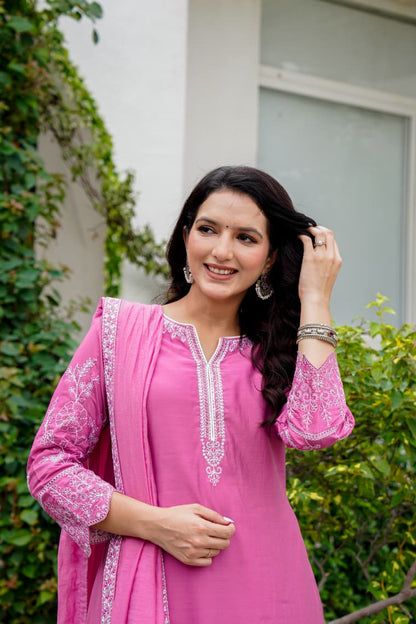 Pink Embroidered Kurta Set | Festive & Casual Outfit | Stylish Indian Ethnic Wear