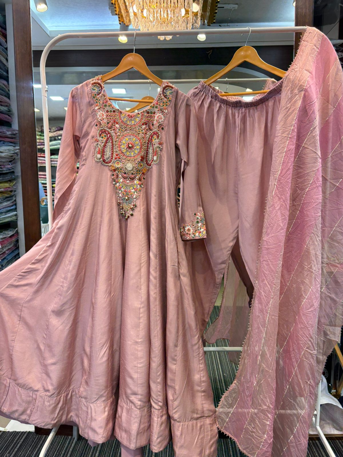 Devika Onion Fit-Flared Kurta and Trouser with Dupatta Set