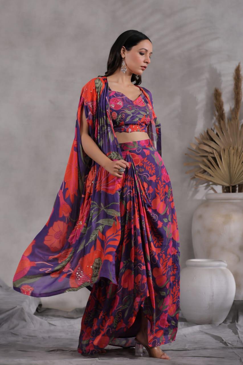 Attractive Multi Color Printed And Handwork Indo - Western Set - Anusheet