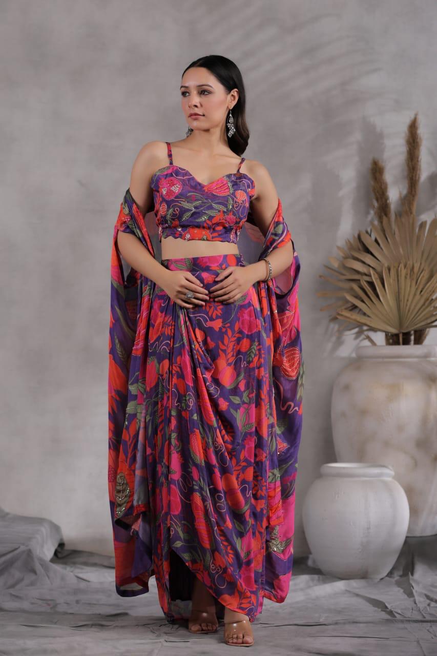 Attractive Multi Color Printed And Handwork Indo - Western Set - Anusheet