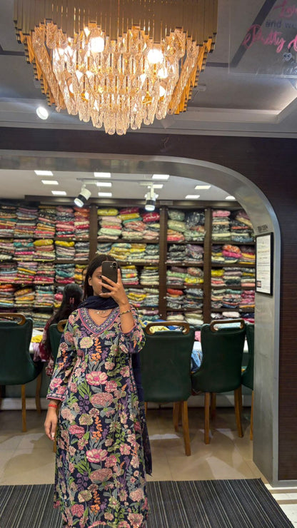 Beautiful Multi Color Floral Printed Purple Suit Set - Anusheet Fashion